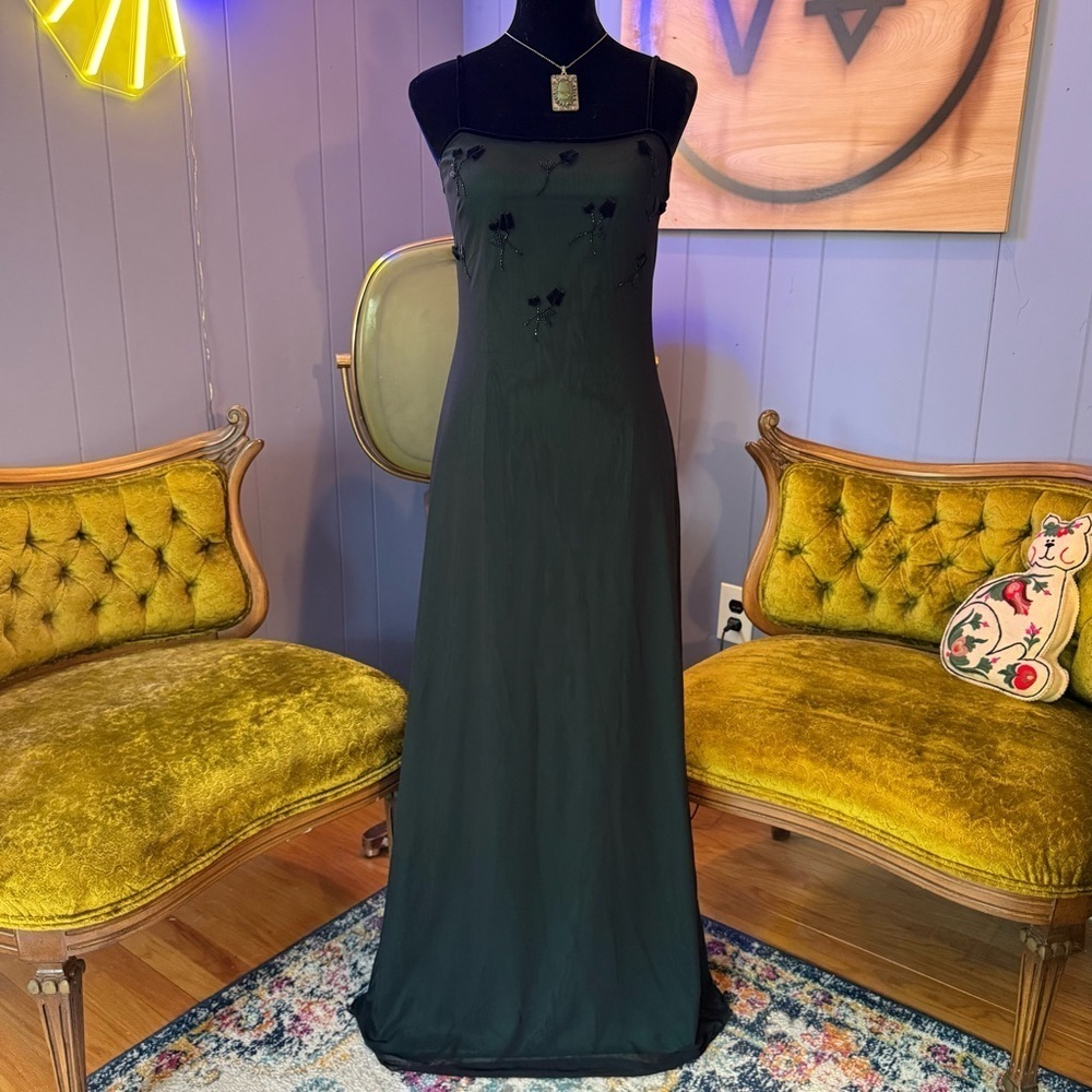 Vintage Y2K Rimini Green Fairycore Whimsical Goth Maxi Dress Size 8